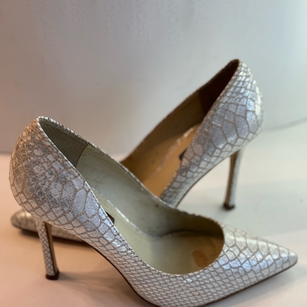 BCBGeneratoin Silver Snake Design Leather Pumps